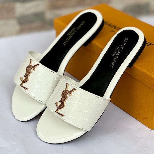 YSL Ladies Slide in White | Footwear | Slides for Women | Branded Slippers