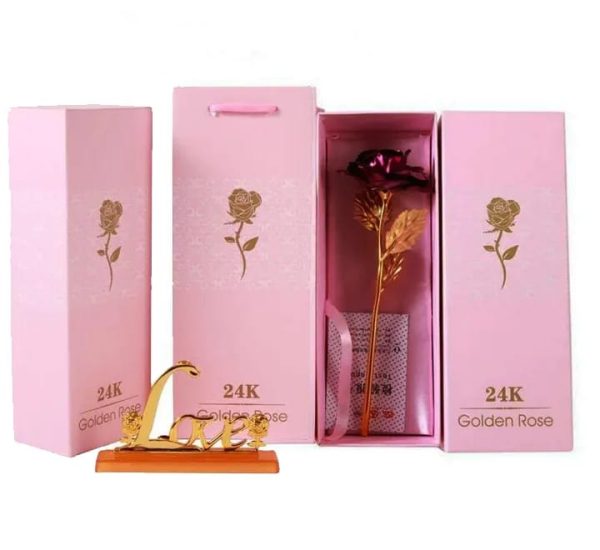 24K Gold Plated Rose With Love Stand Premium Gift