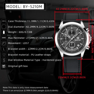 Benyar BY 5210 Black & Silver Watch | Premium Strap Watch for Men – Shop2Door