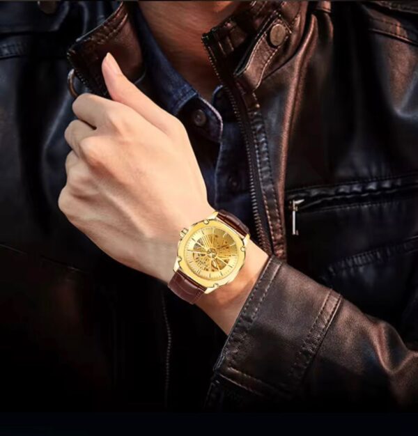 Shop original T-WINNER men's watch featuring a square skeleton dial, automatic movement, and premium leather strap