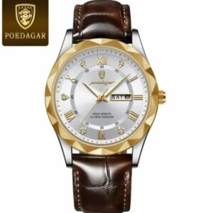 POEDAGAR Original Leather Watch – Stylish Day & Date Watch for Men