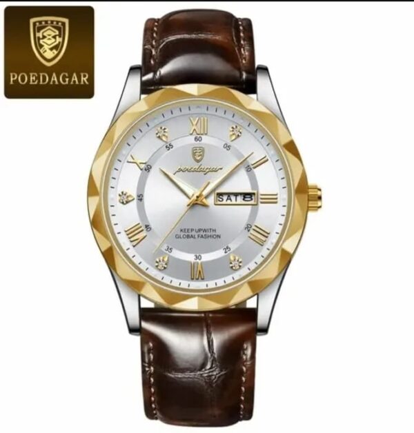 POEDAGAR Original Leather Watch – Stylish Day & Date Watch for Men