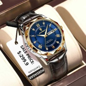POEDAGAR Original Leather Watch – Stylish Day & Date Watch for Men