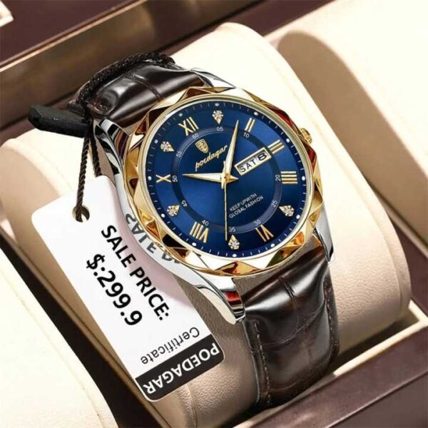 POEDAGAR Original Leather Watch – Stylish Day & Date Watch for Men