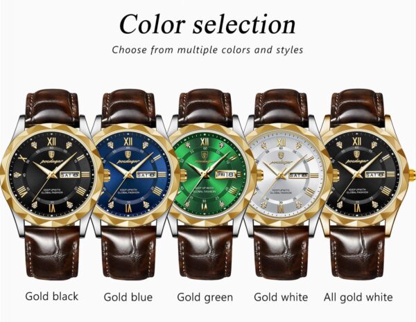 POEDAGAR Original Leather Watch – Stylish Day & Date Watch for Men