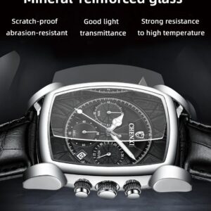 CHENXI Original Rectangle Dial Chronograph Watch Black Leather Strap by Shop2Door Store