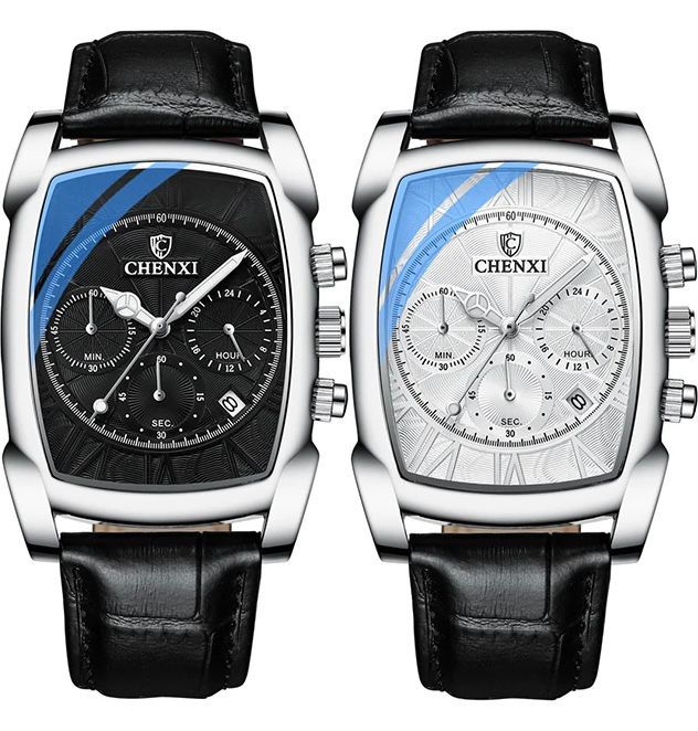 CHENXI Original Rectangle Dial Chronograph Watch Black Leather Strap by Shop2Door Store
