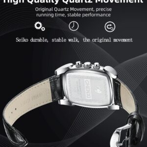 CHENXI Original Rectangle Dial Chronograph Watch Black Leather Strap by Shop2Door Store