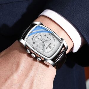 CHENXI Original Rectangle Dial Chronograph Watch Black Leather Strap by Shop2Door Store