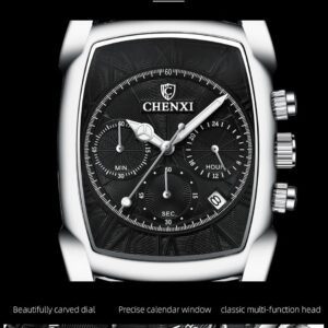 CHENXI Original Rectangle Dial Chronograph Watch Black Leather Strap by Shop2Door Store