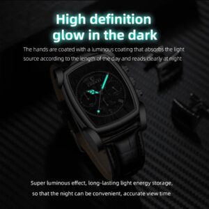 CHENXI Original Rectangle Dial Chronograph Watch Black Leather Strap by Shop2Door Store