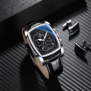 CHENXI Original Rectangle Dial Chronograph Watch Black Leather Strap by Shop2Door Store