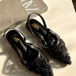 ZARA embroidery net slipper mules