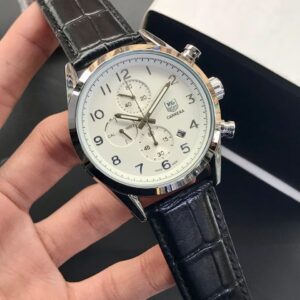 Tag Heuer Carrera Leather Strap Watch Black Dial