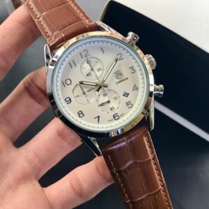 Tag Heuer Carrera Leather Strap Watch Black Dial