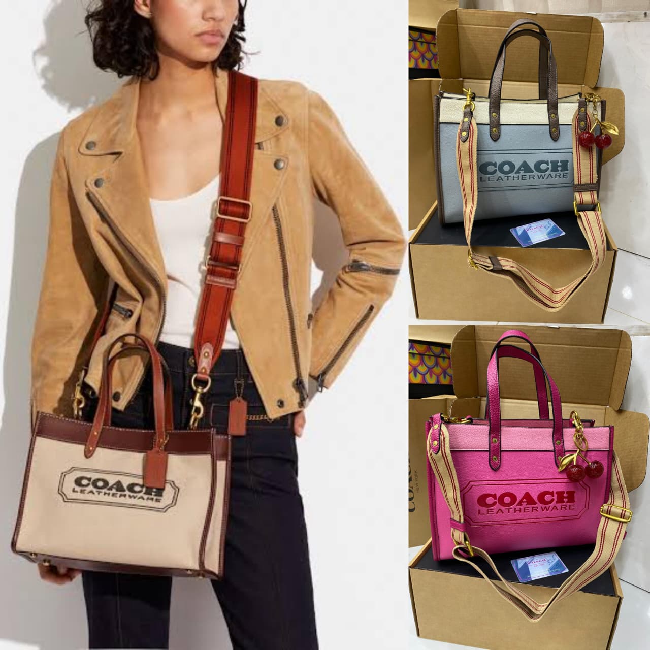 COACH Caviar Shoulder Bag with Cherry