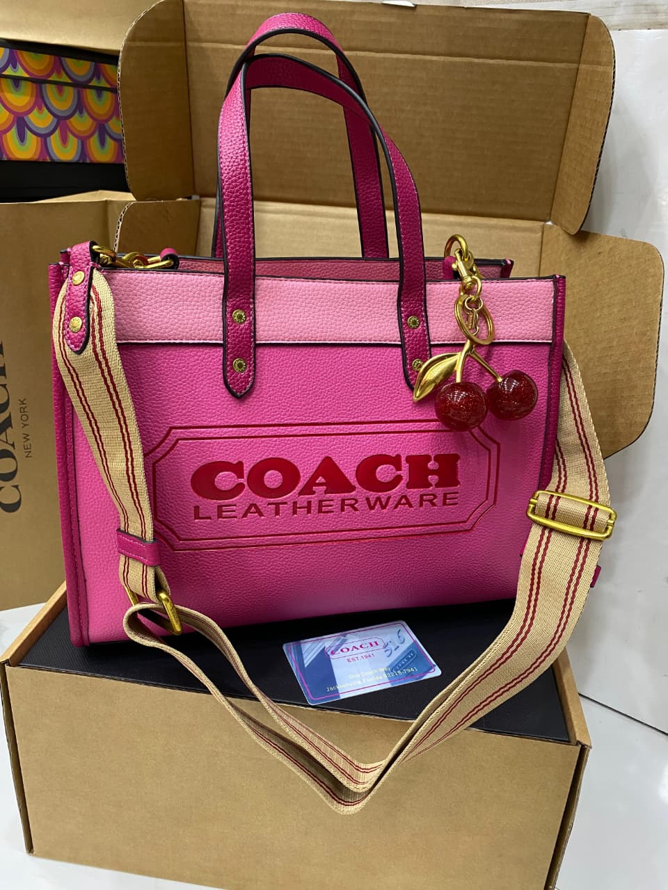COACH Caviar Shoulder Bag with Cherry