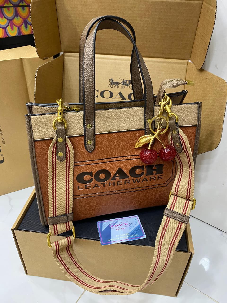 COACH Caviar Shoulder Bag with Cherry