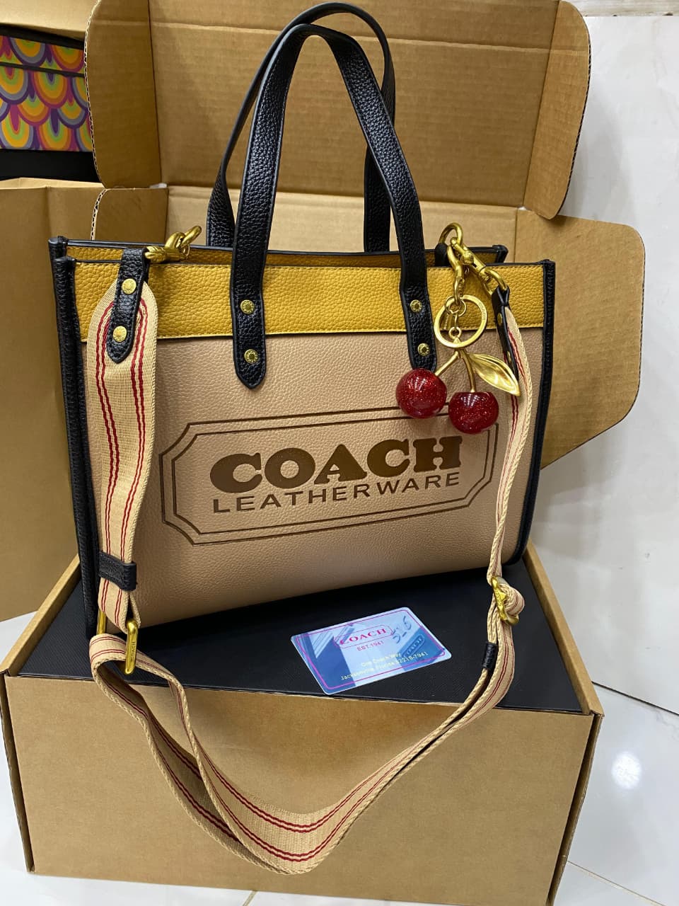 COACH Caviar Shoulder Bag with Cherry