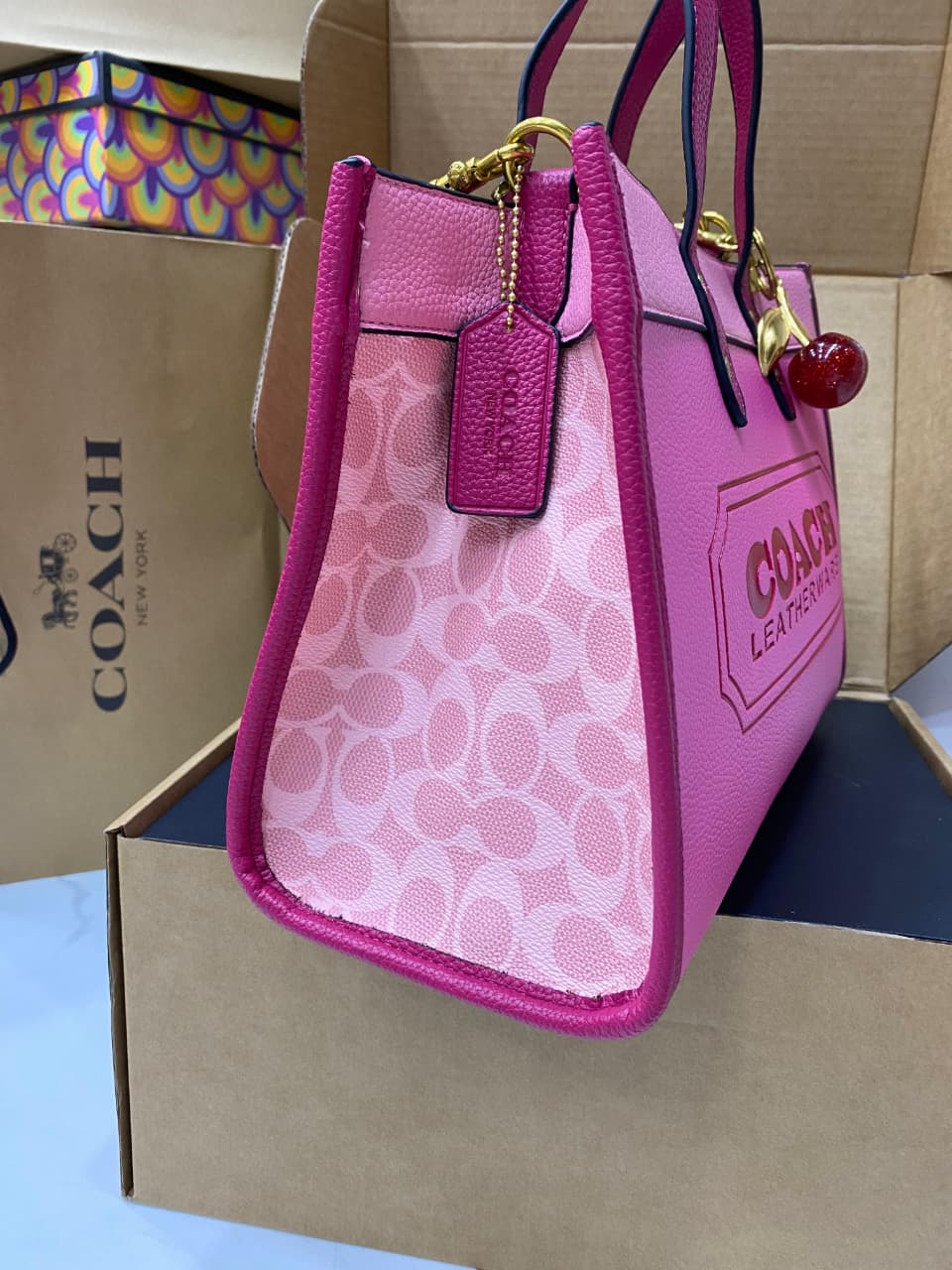 COACH Caviar Shoulder Bag with Cherry