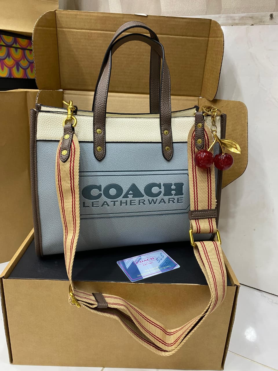 COACH Caviar Shoulder Bag with Cherry