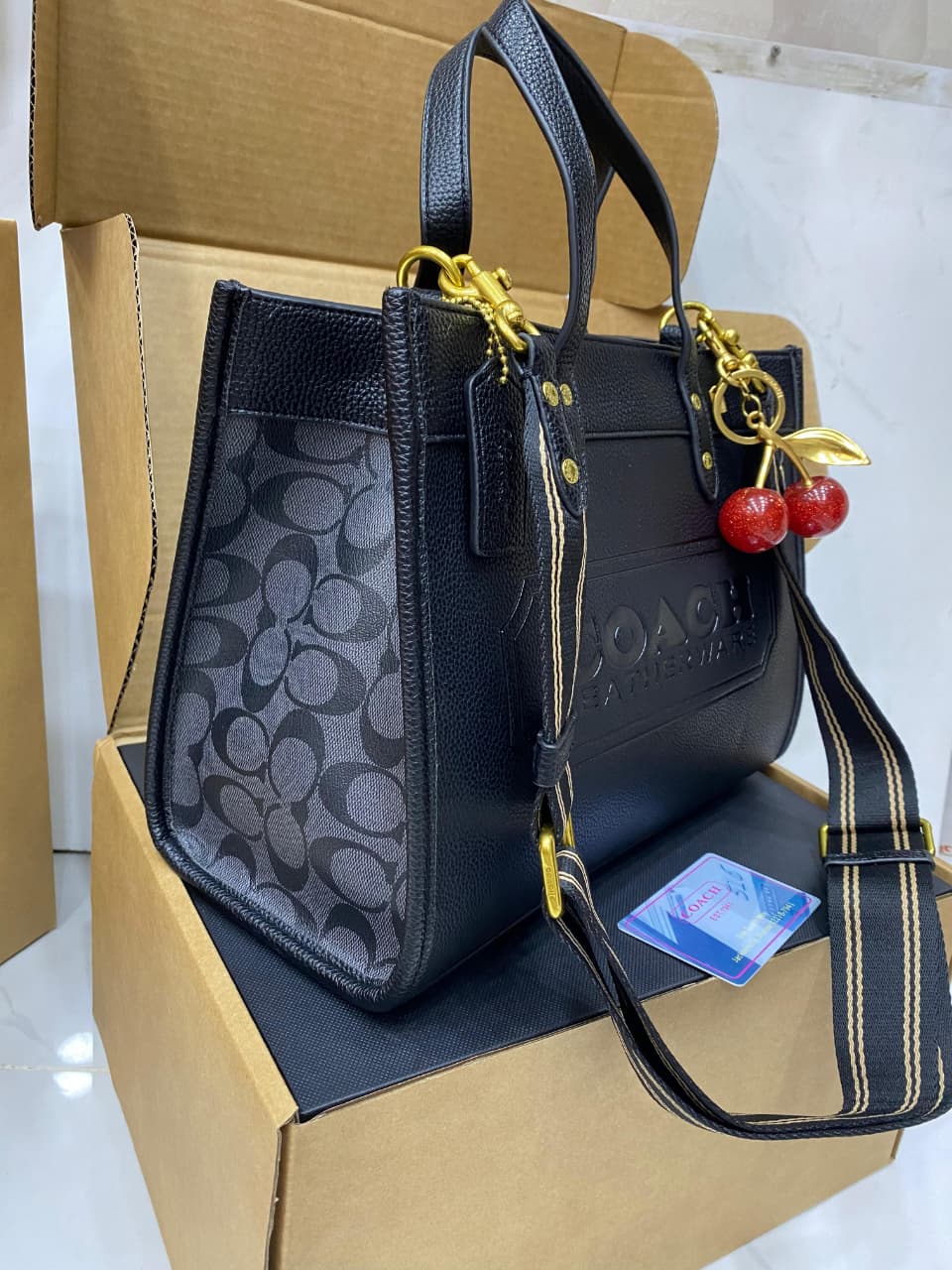 COACH Caviar Shoulder Bag with Cherry