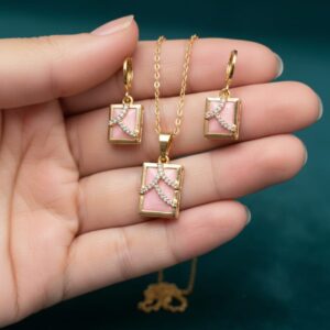 Elegant Square Zircon Locket Set | A1 Quality Rhodium Finish