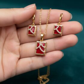 Elegant Square Zircon Locket Set | A1 Quality Rhodium Finish