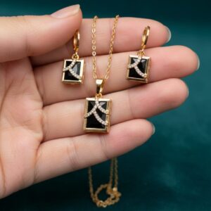 Elegant Square Zircon Locket Set | A1 Quality Rhodium Finish