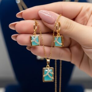 Elegant Square Zircon Locket Set | A1 Quality Rhodium Finish