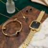 Luxury Touch LED Jewelry Watch & Gold Plated Clover Bangle Set with Gift Box