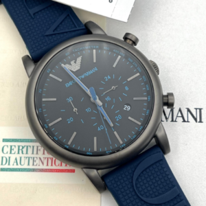 Buy Original Emporio Armani AR11023 Luigi watch in Pakistan with black dial & blue rubber strap. Premium luxury men watch with discounted price.