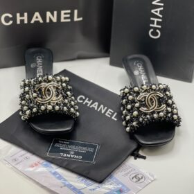 Women's low-heeled summer slippers with pearl appliques premium ladies footwear Pakistan