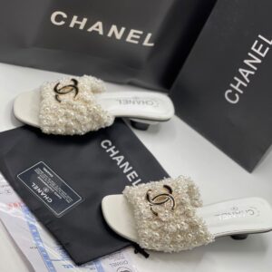 Women's low-heeled summer slippers with pearl appliques premium ladies footwear Pakistan