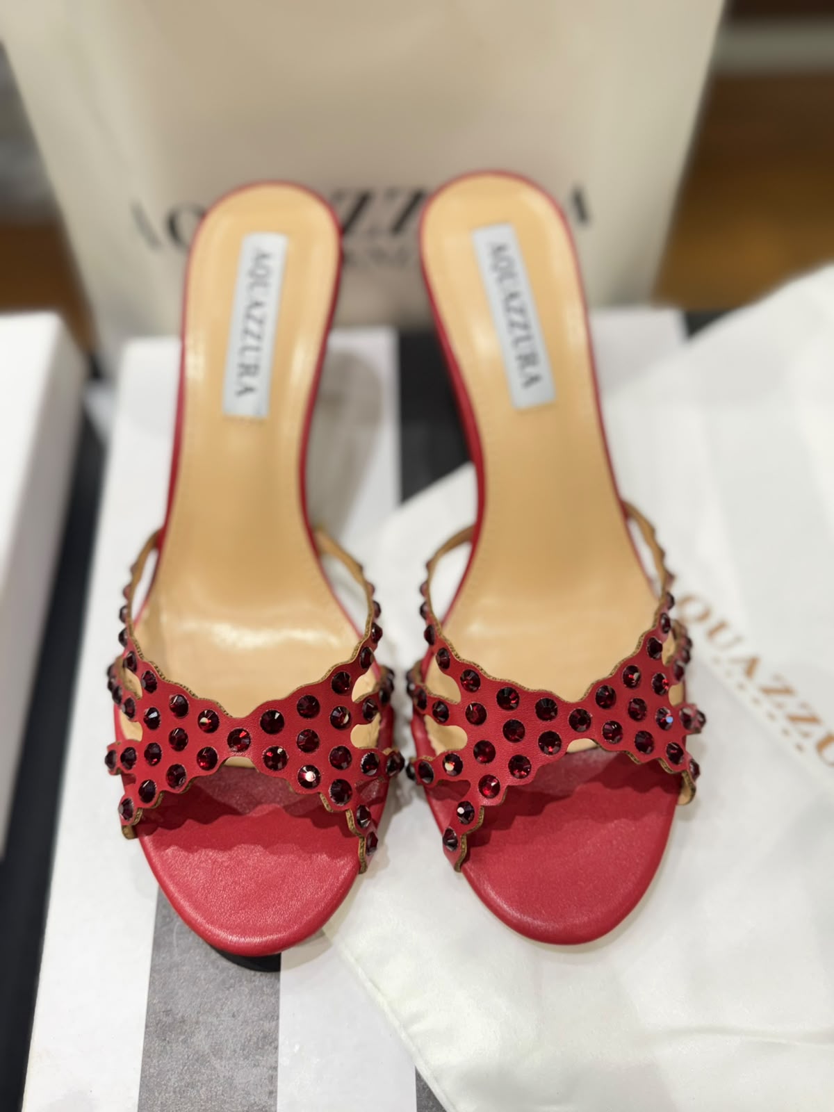 AQUAZZURA Tequila Mule 75 crystal embellished heels for women in Pakistan