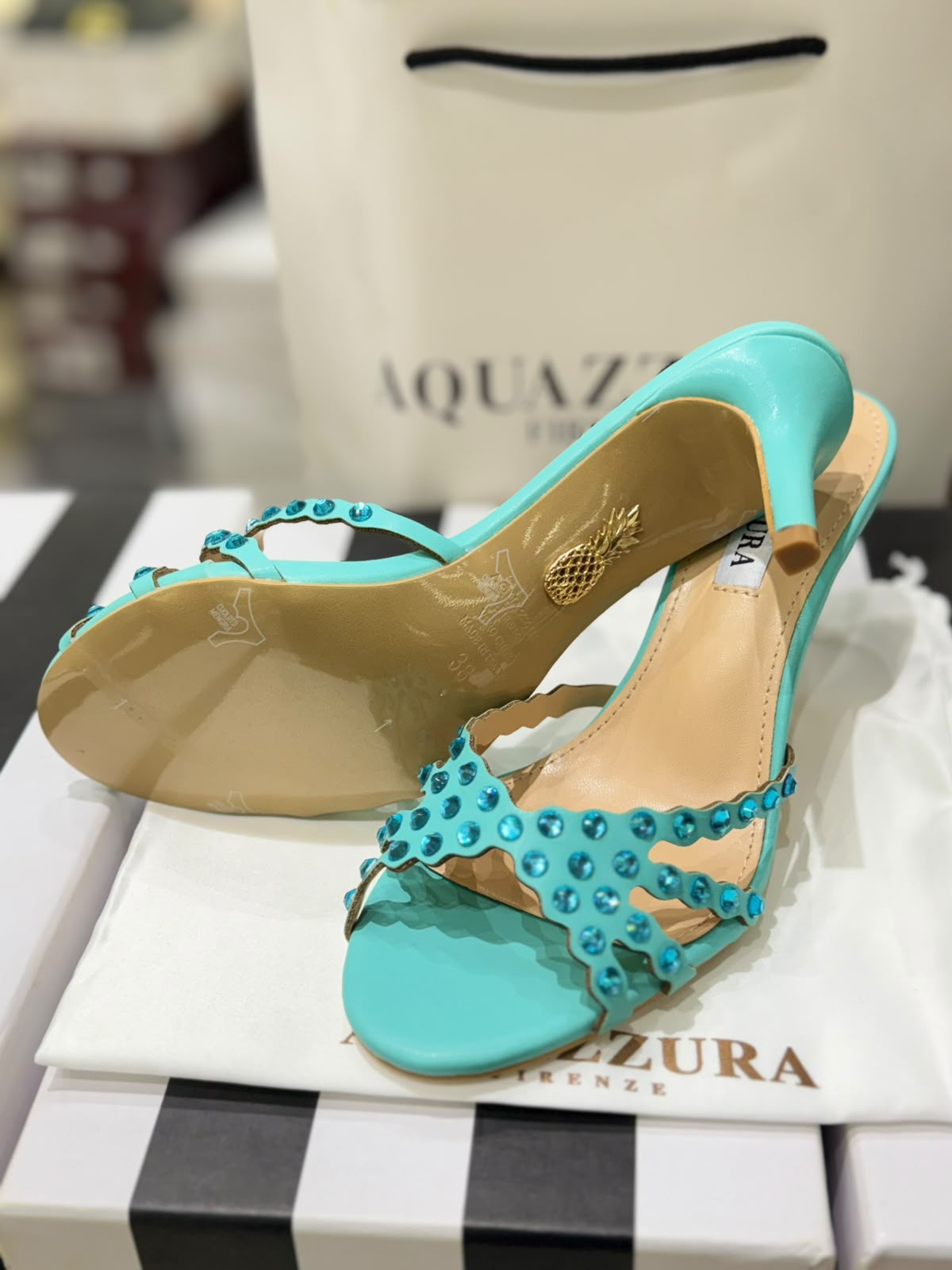 AQUAZZURA Tequila Mule 75 crystal embellished heels for women in Pakistan