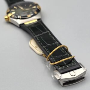 Omega Luxury Silver & Gold Watch – Black Bezel, Rubber Strap watch in Pakistan