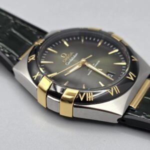 Omega Luxury Silver & Gold Watch – Black Bezel, Rubber Strap watch in Pakistan