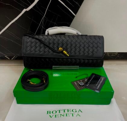 Bottega Veneta Andiamo Clutch Black Intrecciato Leather Pakistan by shop2door