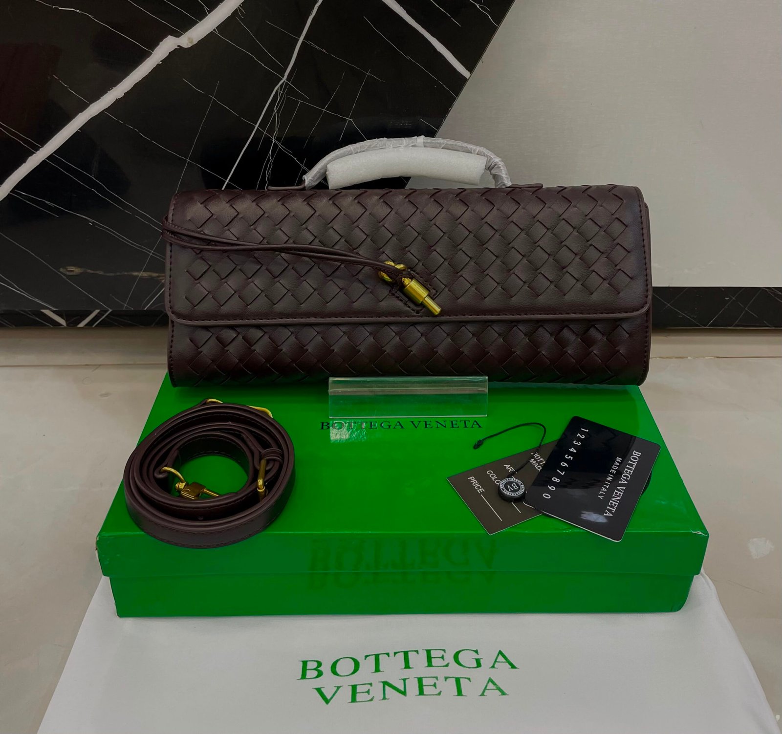 Bottega Veneta Andiamo Clutch Black Intrecciato Leather Pakistan by shop2door