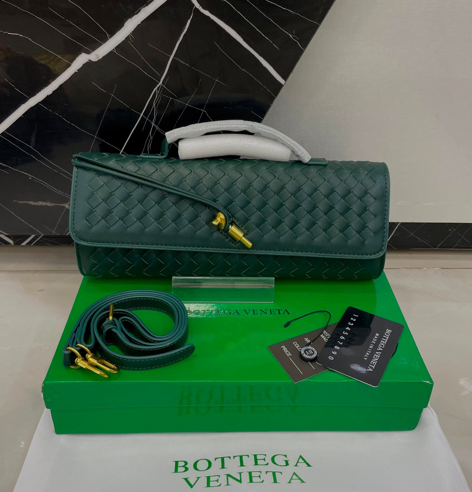 Bottega Veneta Andiamo Clutch Black Intrecciato Leather Pakistan by shop2door