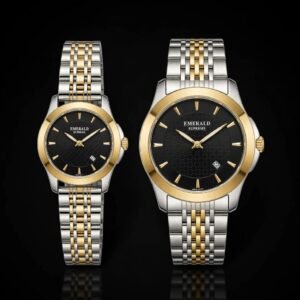 Emerald Infinity ES-9007 matching two-tone bracelet couple watches
