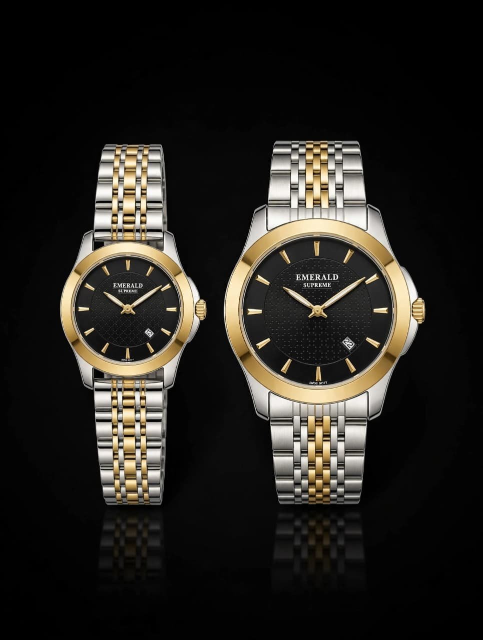 Emerald Infinity ES-9007 matching two-tone bracelet couple watches