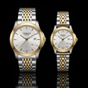 Emerald Infinity ES-9007 matching two-tone bracelet couple watches
