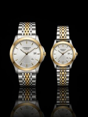 Emerald Infinity ES-9007 matching two-tone bracelet couple watches