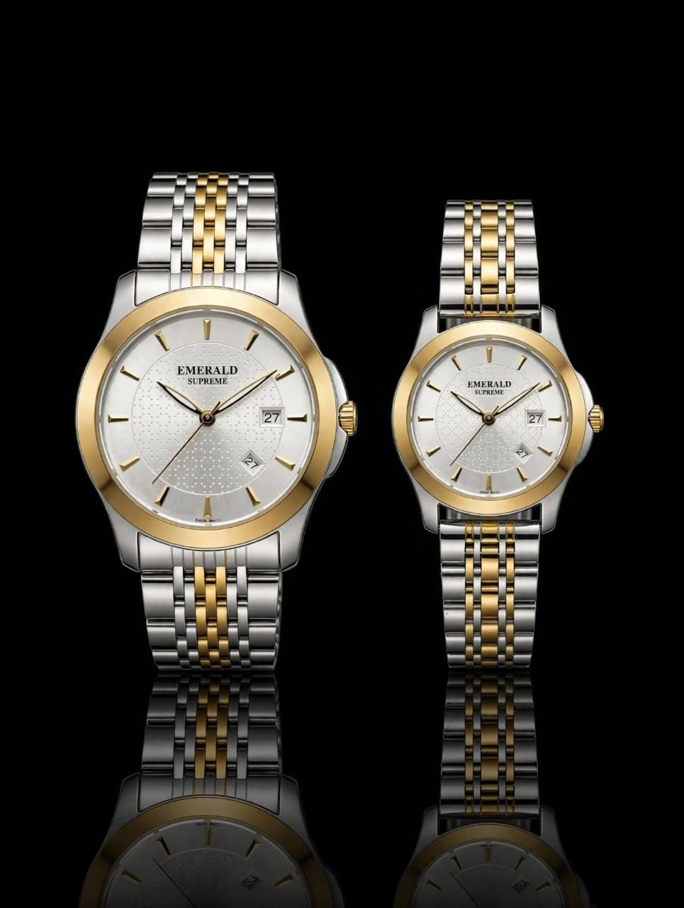 Emerald Infinity ES-9007 matching two-tone bracelet couple watches
