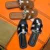 Women's Oran-style H-cutout flat sandals in brown and black